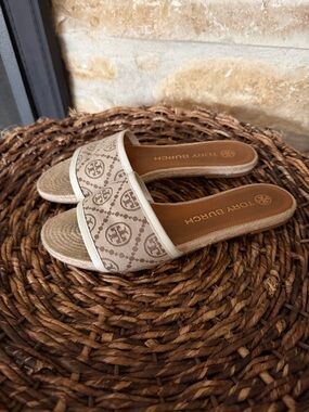 Tory Burch T Monogram Espadrille slides sandals women’s sz 8
